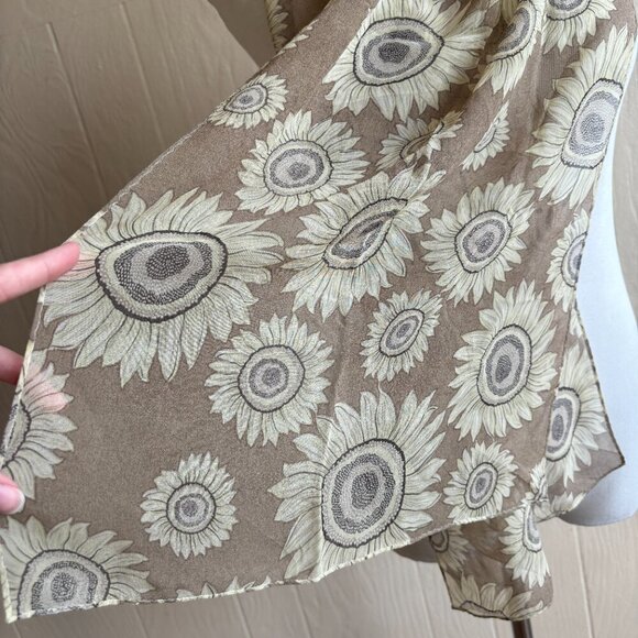 Silk Sunflower Novelty Print Scarf Spring Summer - Picture 6 of 10